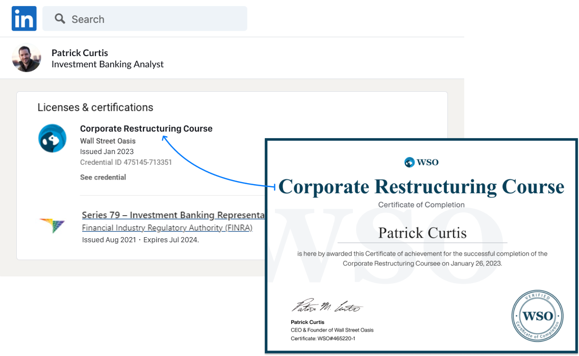 Corporate Restructuring Course Certificate